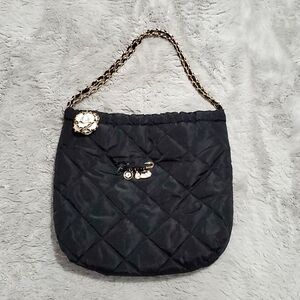 Black quilted chain straps tote bag with pouch